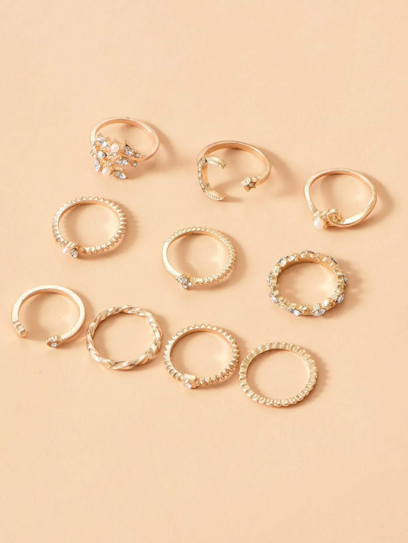 10pcs Rhinestone Decor Ring