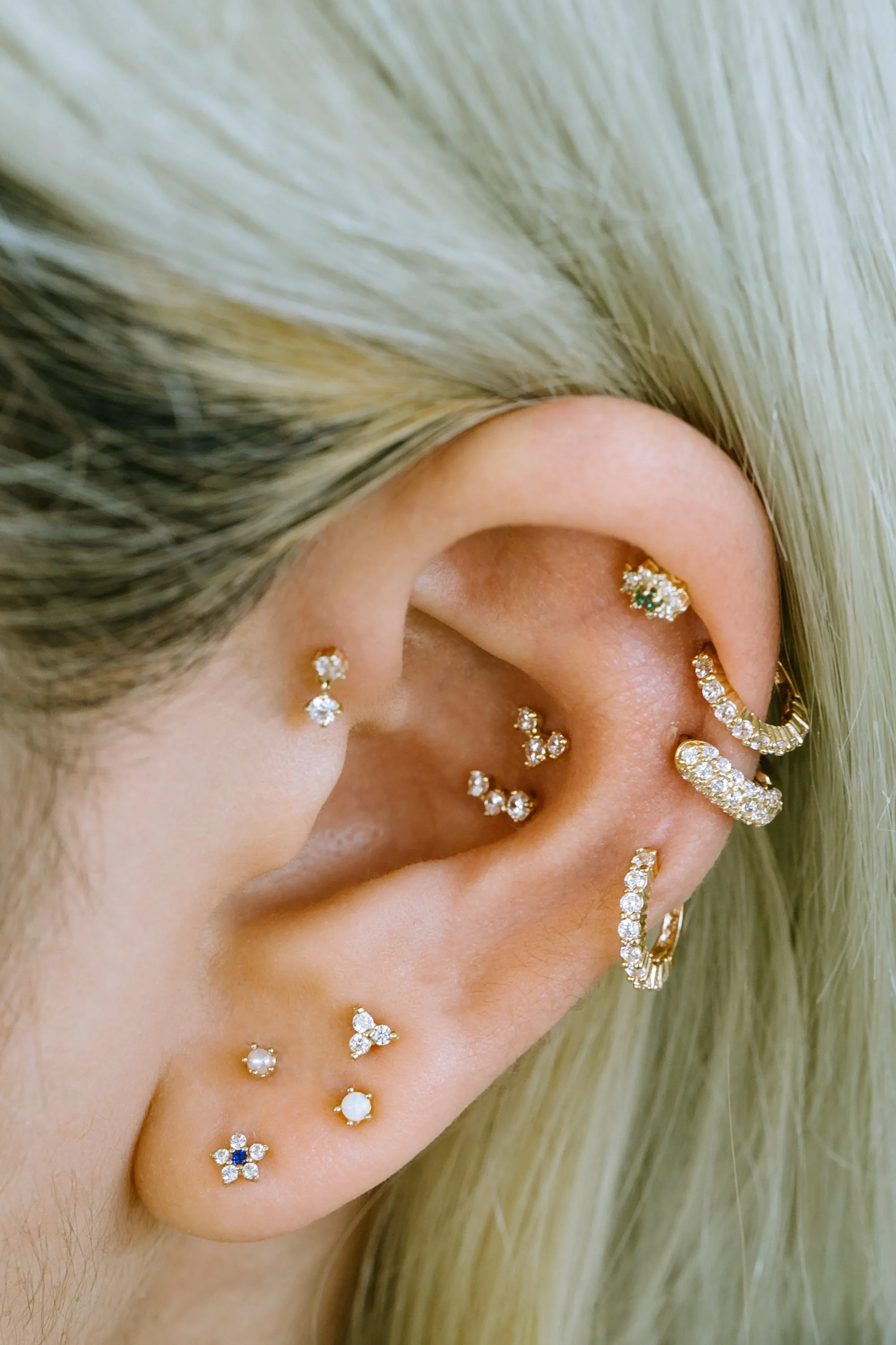 14K Real Gold Dangle Solitaire Cz Forward Helix Cartilage Diamond Shape Tragus Inner Conch Ear Stud Post Internally Threaded Earring Labret Jewelry