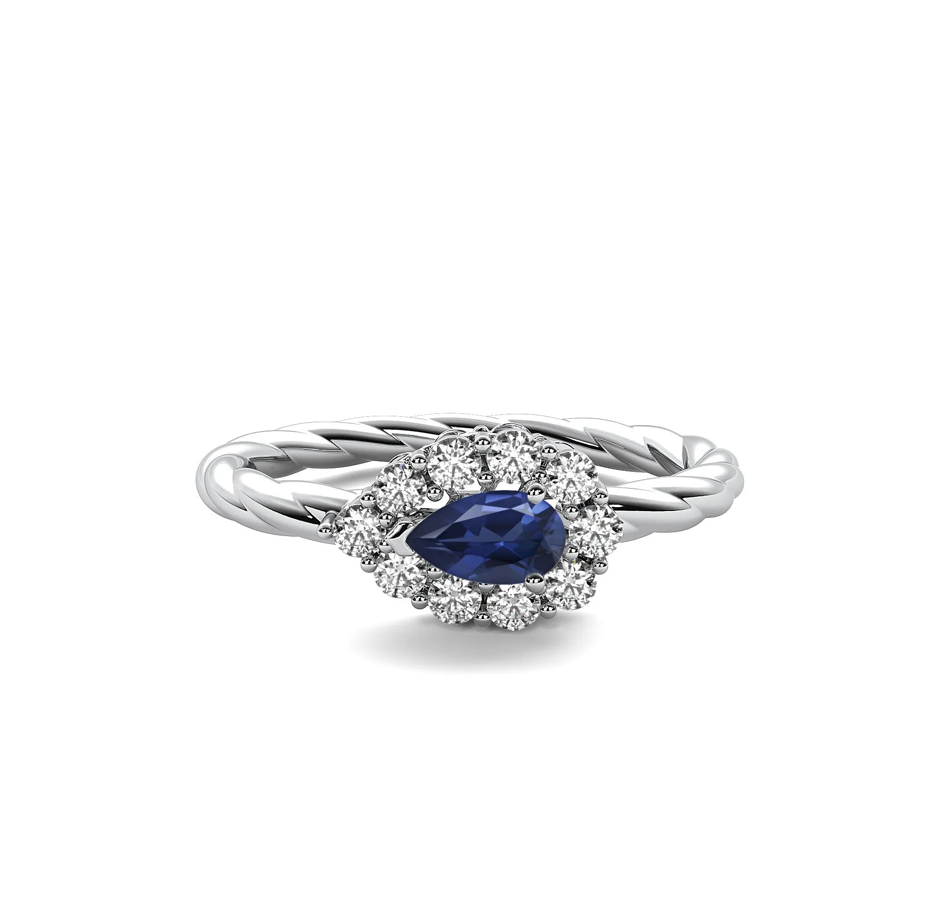 14k White Gold 0.33ct ttw Sapphire/Diamond Rope Ring