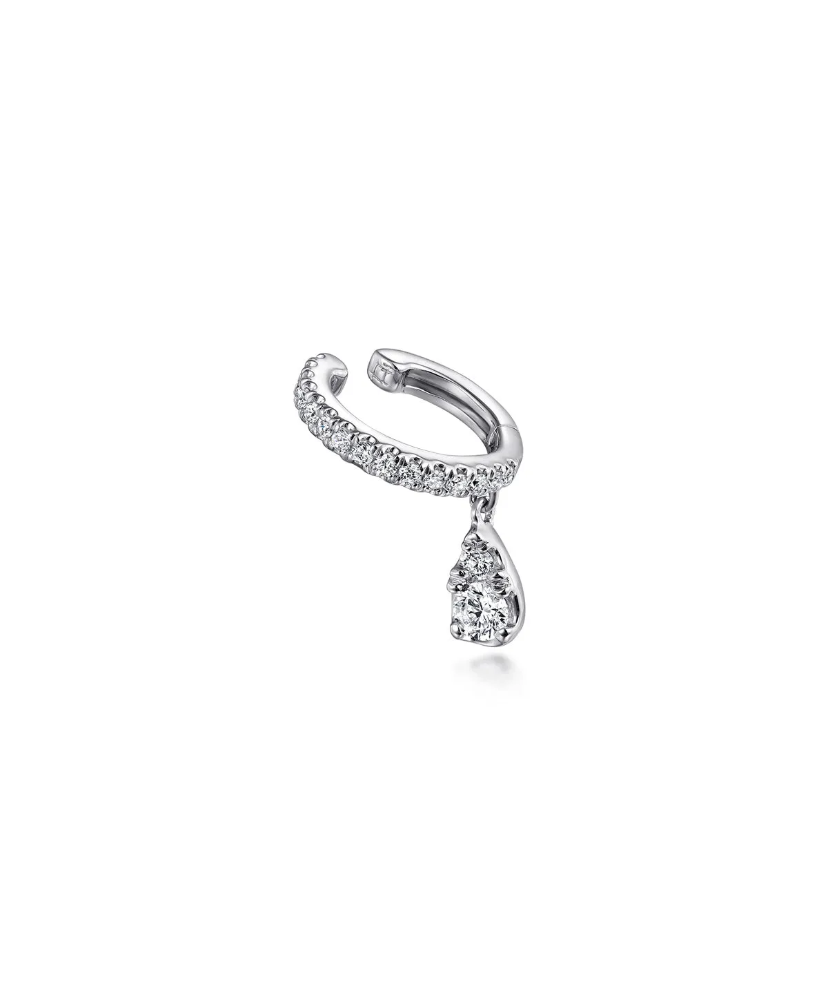 14K White Gold Single Diamond Ear Cuff with Teardrop Charm