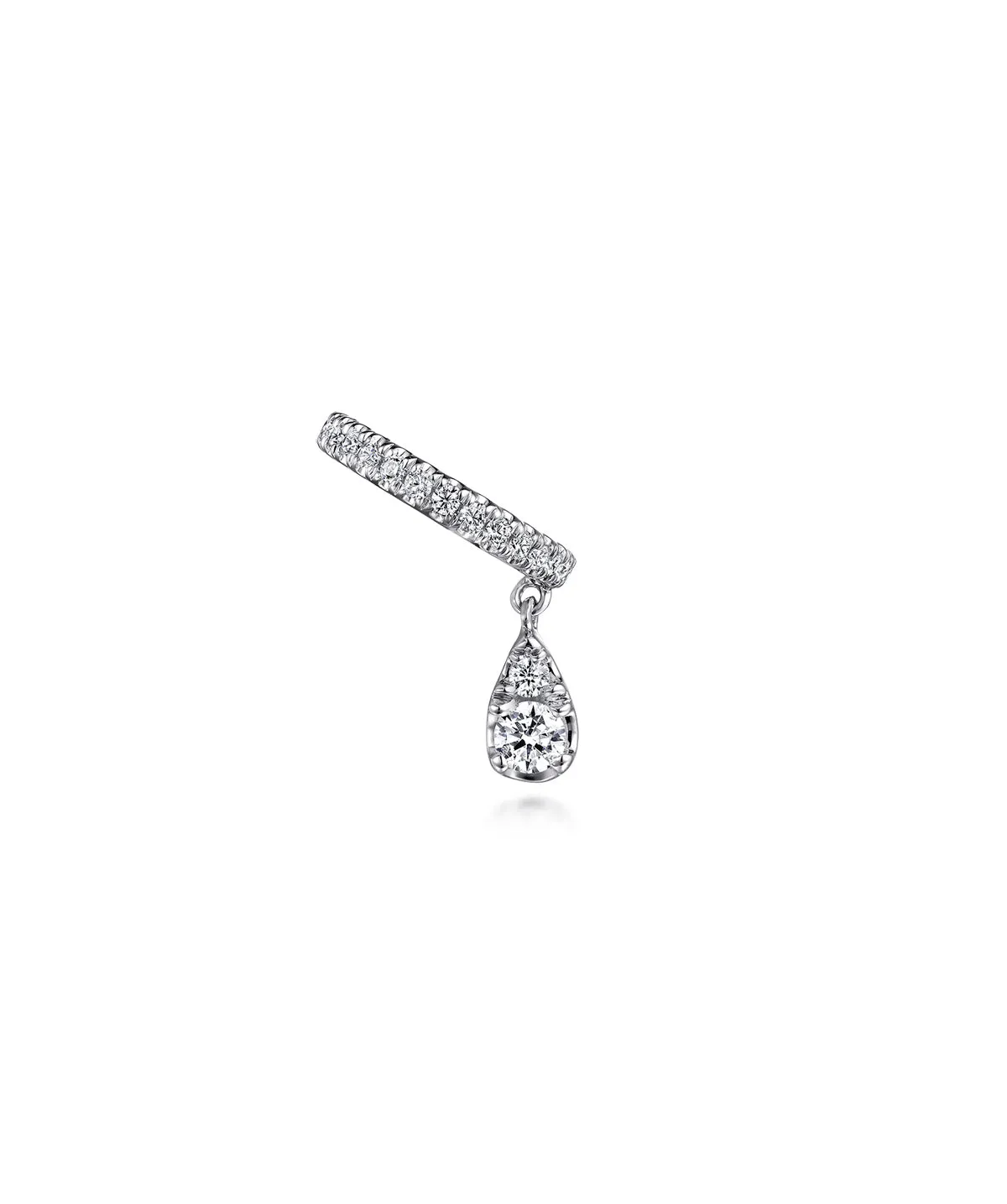 14K White Gold Single Diamond Ear Cuff with Teardrop Charm