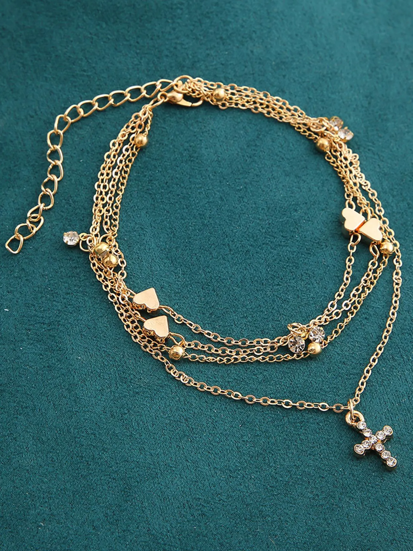 1pc Fashion Cross Heart Charm Layered Anklet For Women For Holiday