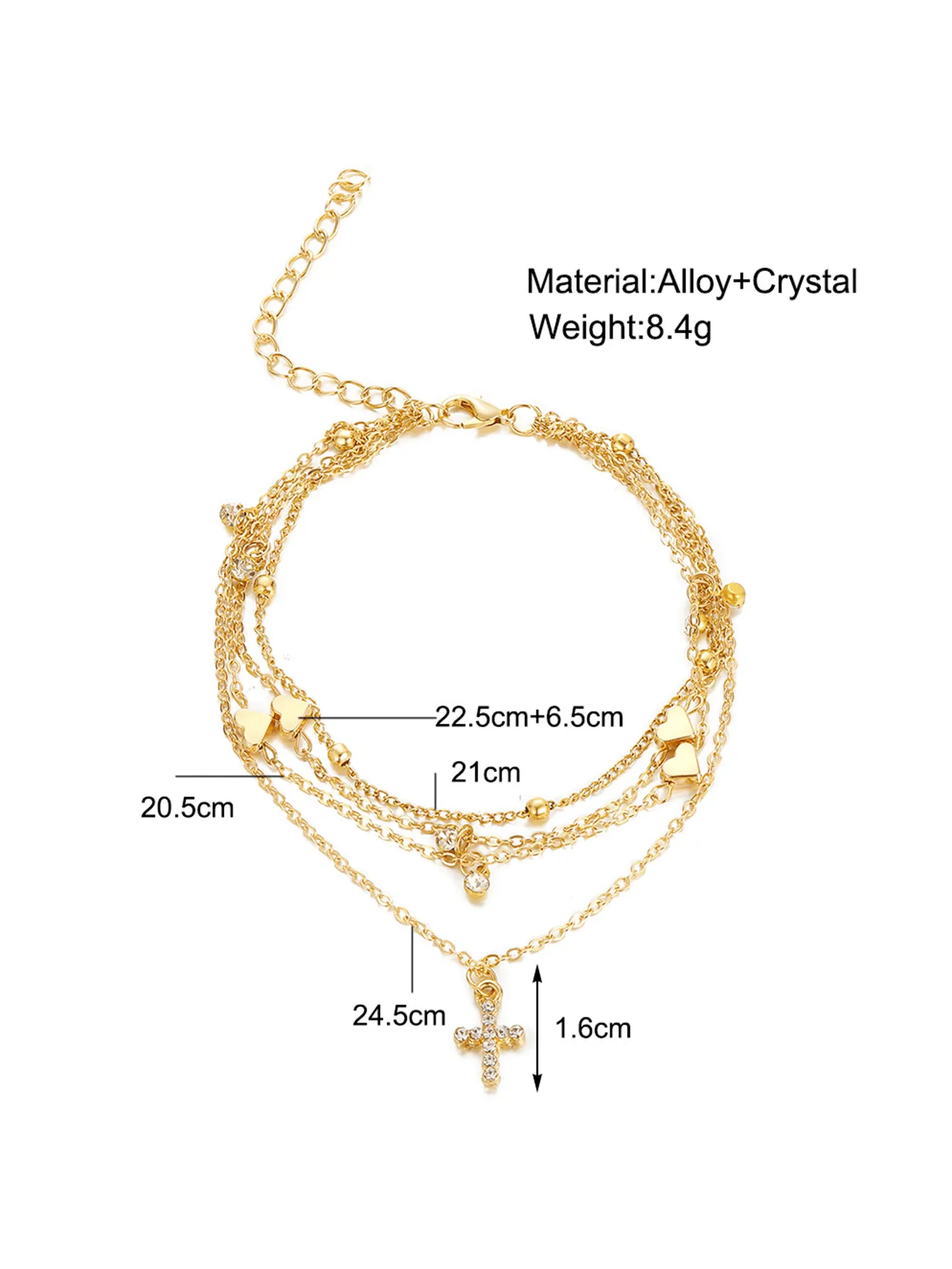 1pc Fashion Cross Heart Charm Layered Anklet For Women For Holiday