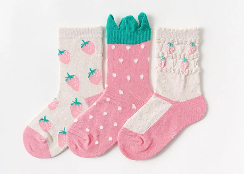 3 Pack Kids' Socks | Cotton | Strawberry