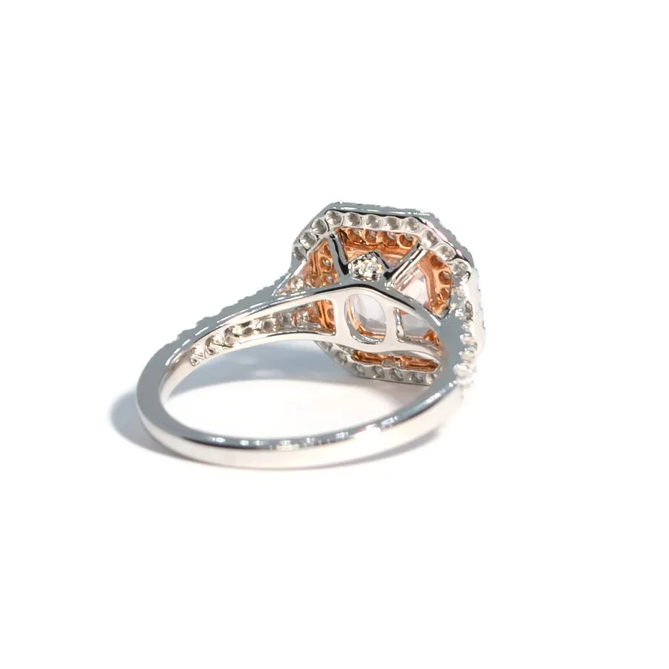 AFJ Diamond Collection - Square-cut Morganite Ring with Pink and White Diamonds, 18k White and Rose Gold