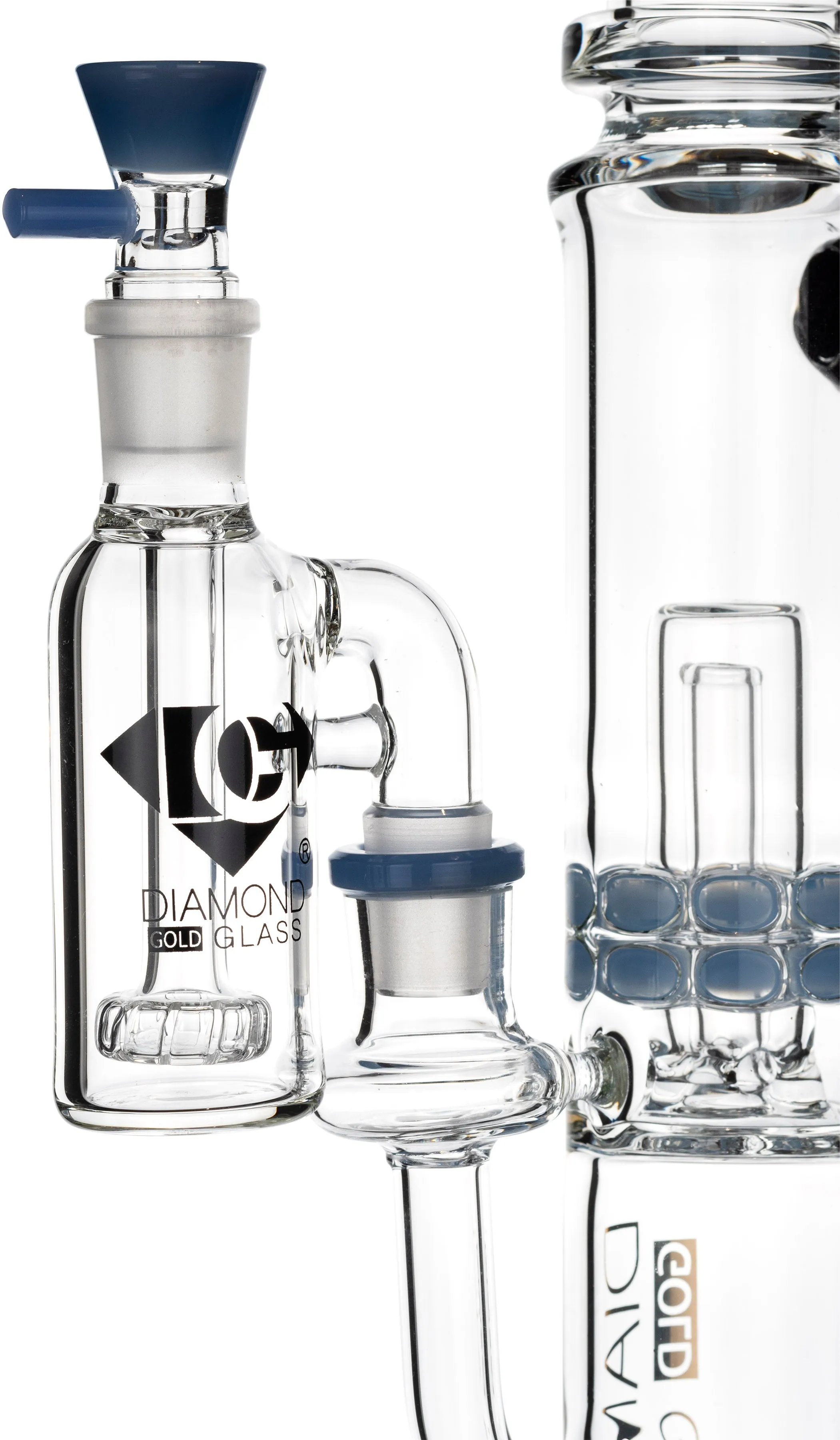 Ash Catcher Clear Showerhead w/ 18mm Joint, 90 Angle, by Diamond Glass