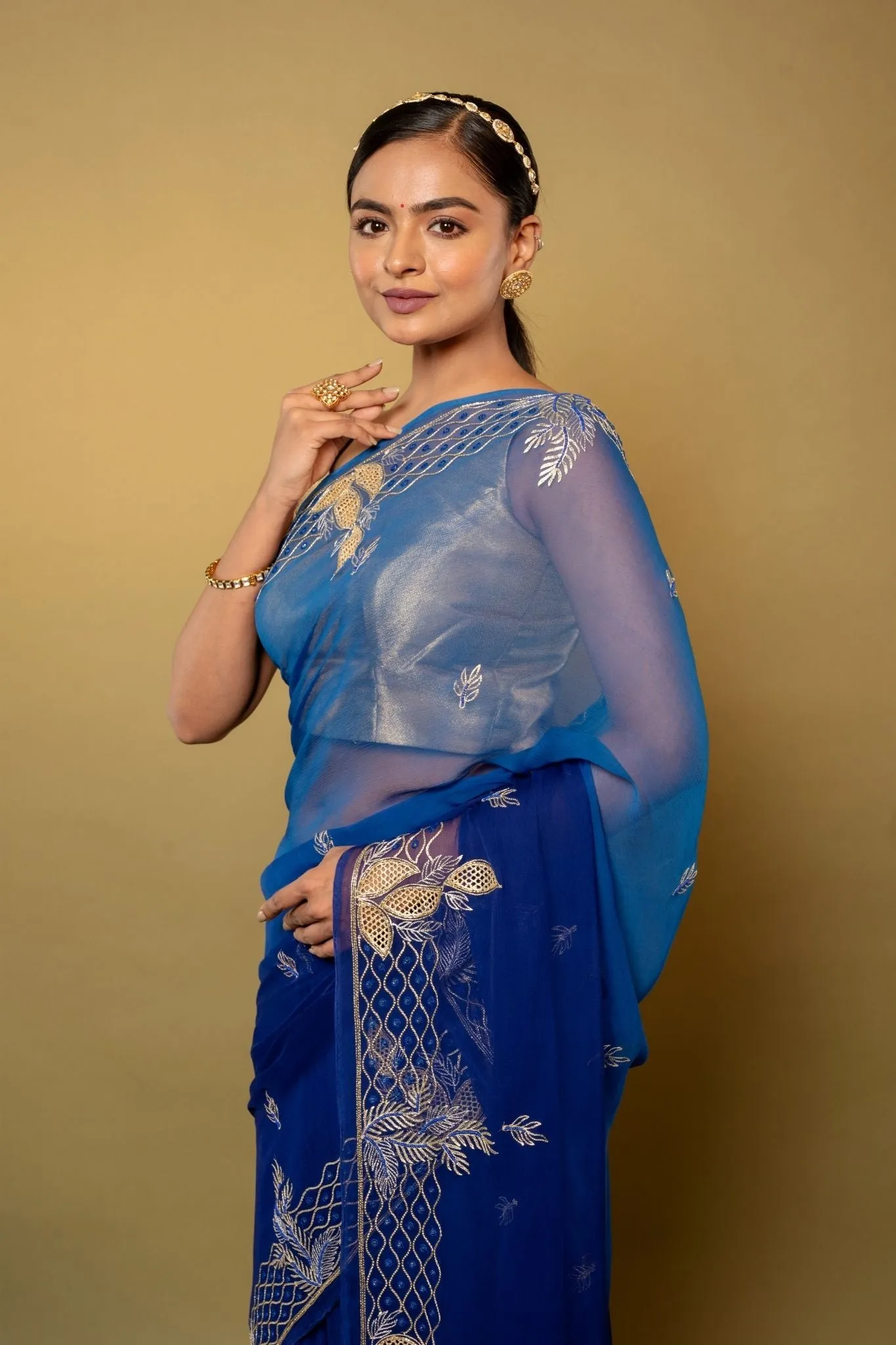 Blue Ombre Viscose Chiffon Saree