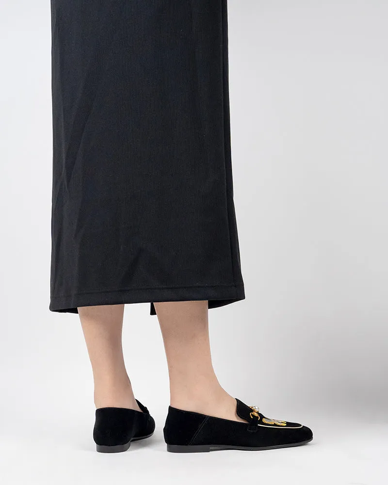 Butterfly Embroidery Velvet Backless Slip On Loafers