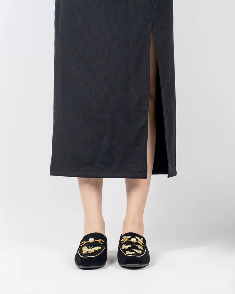 Butterfly Embroidery Velvet Backless Slip On Loafers