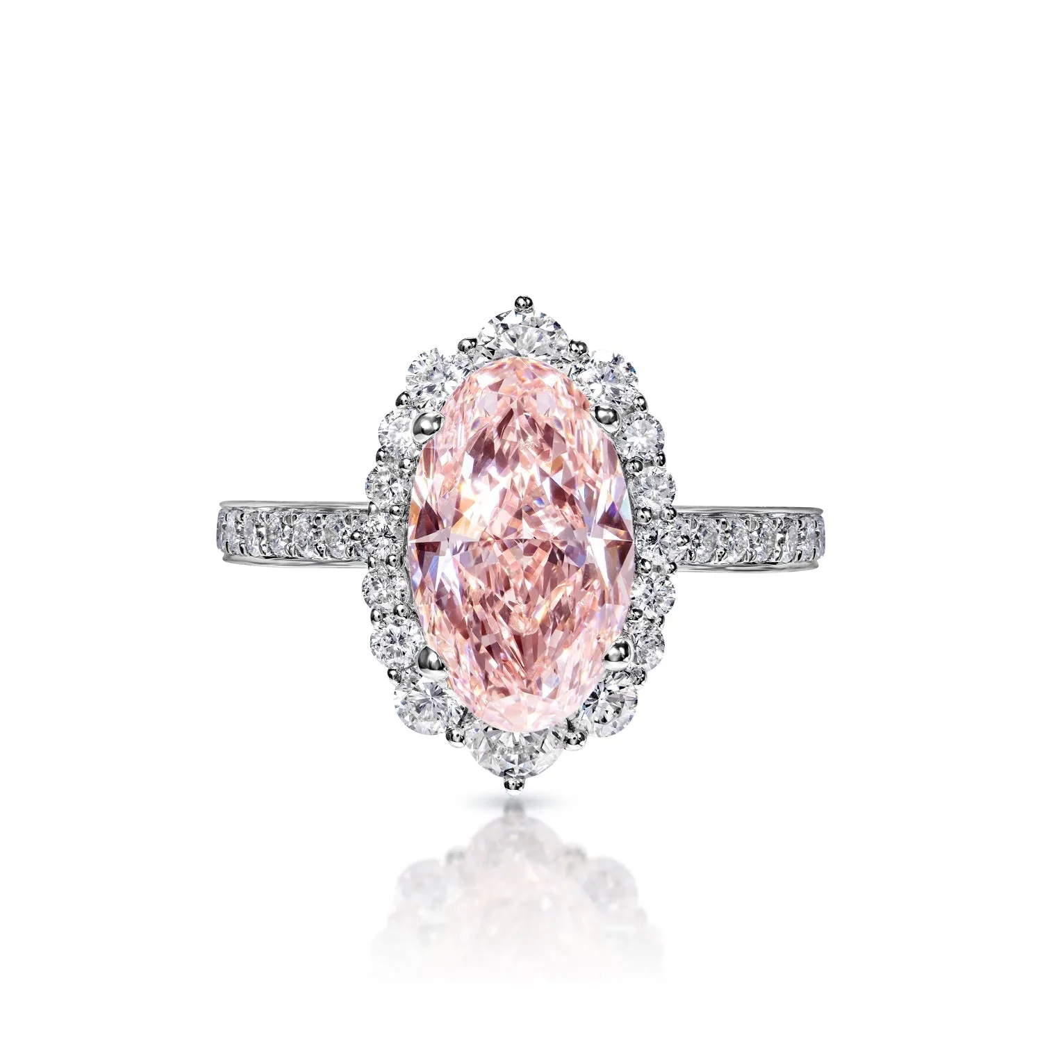 Capri 3 Carat Fancy Intense Pink VS1 Oval Cut Diamond Engagement Ring in 18k White Gold