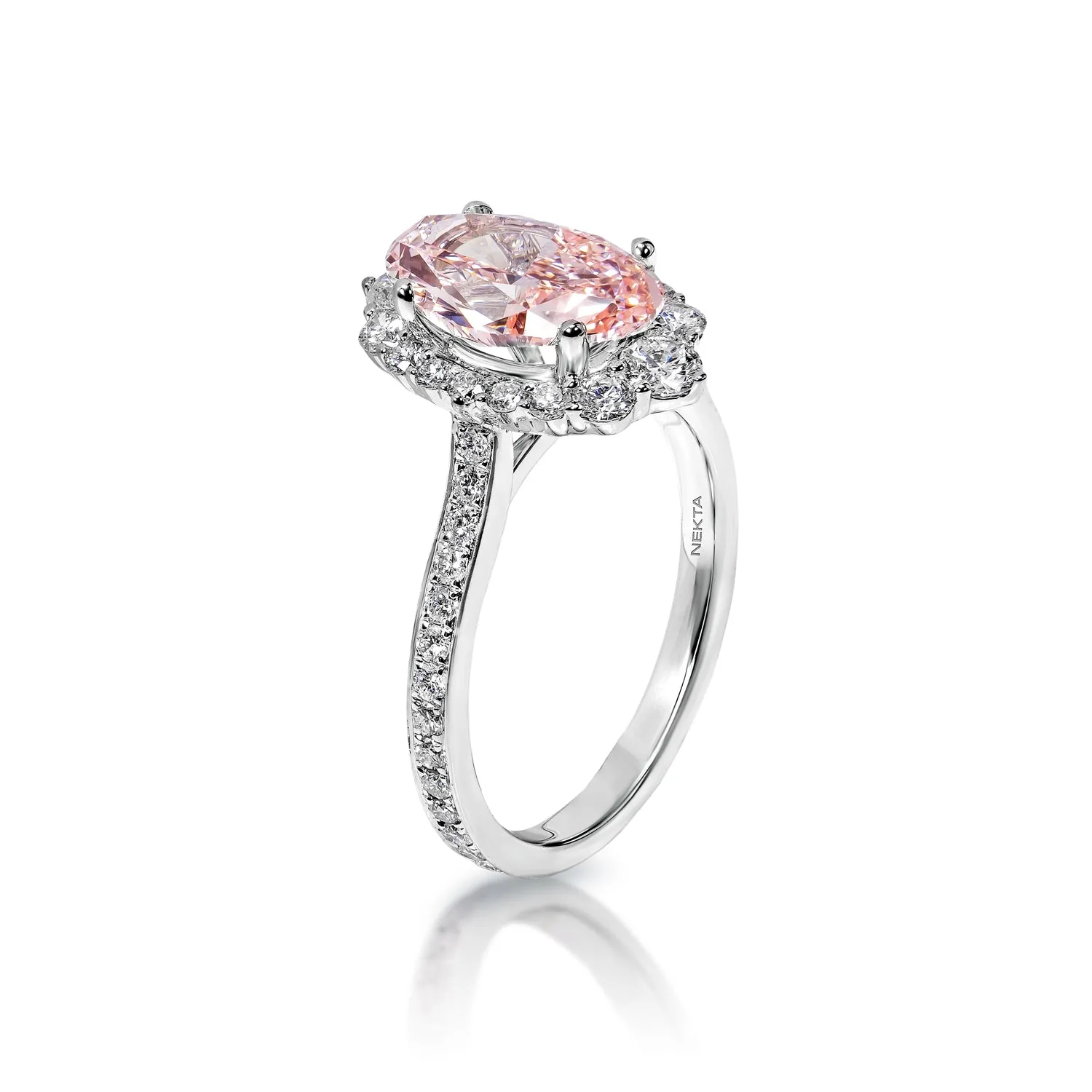 Capri 3 Carat Fancy Intense Pink VS1 Oval Cut Diamond Engagement Ring in 18k White Gold