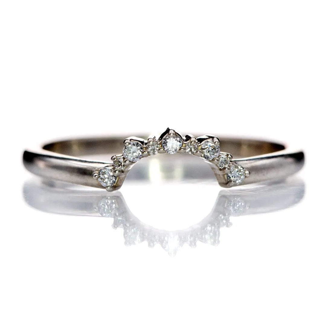 Casey Band - C-Shape Contoured Accented Diamond Sterling Silver Shadow Wedding Ring, Ready to Ship