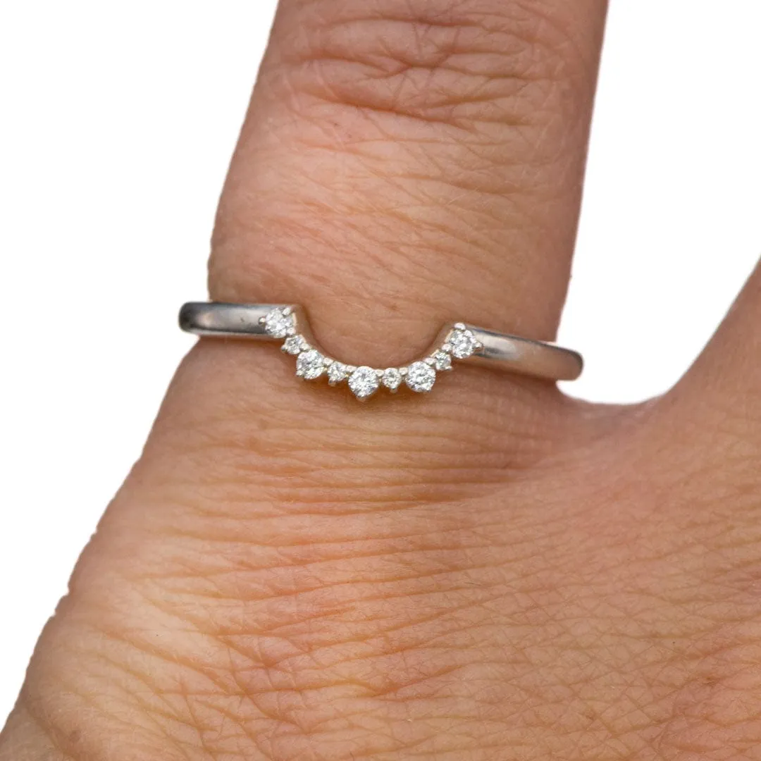 Casey Band - C-Shape Contoured Accented Diamond Sterling Silver Shadow Wedding Ring, Ready to Ship