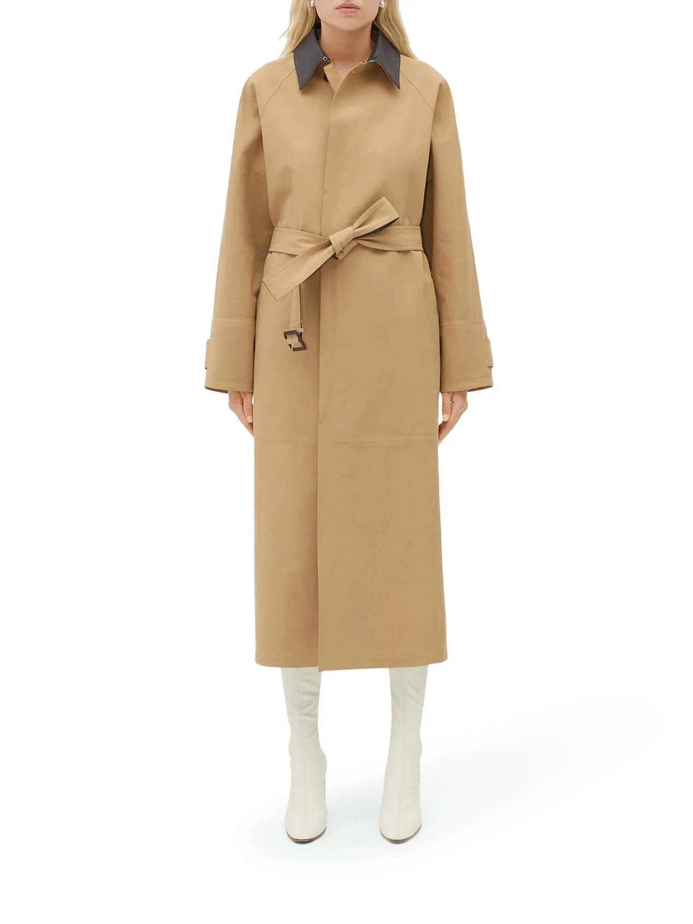 Cotton trench coat with braided collar