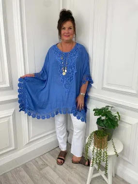 Crochet Detail Kaftan Top - Cobalt