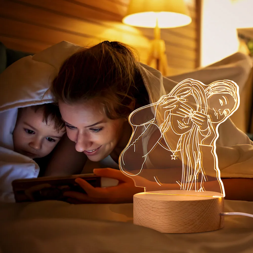 Custom Acrylic 3D Photo Lamp LED Wood Base