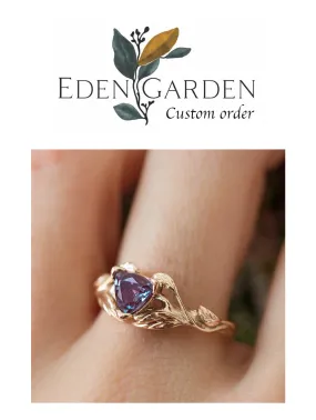 Custom order: Clematis ring with lab alexandrite and moissanites