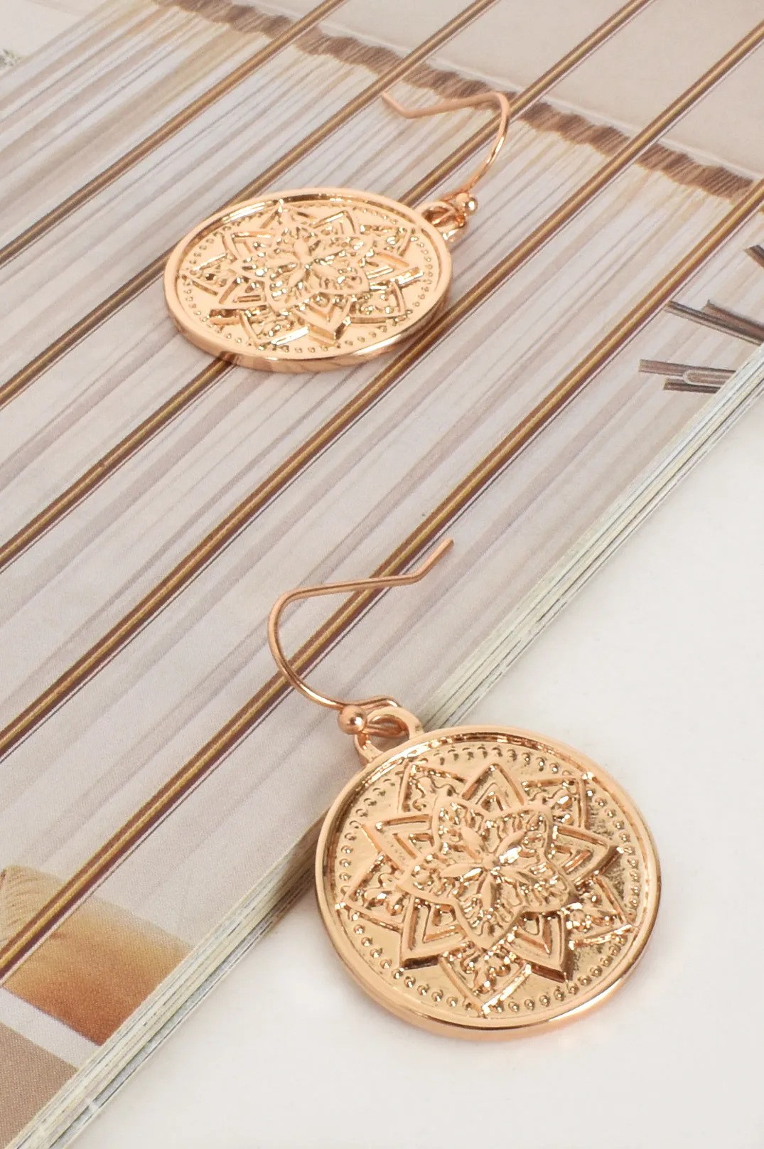 FLORAL DISC HOOK EARRINGS