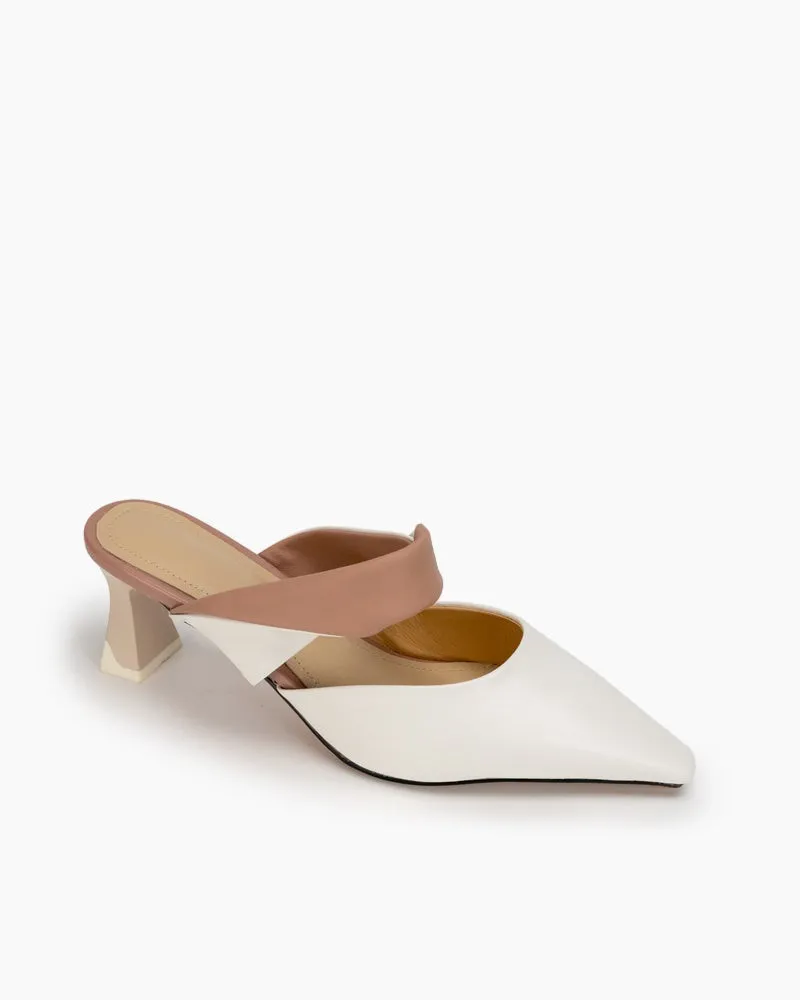 French Twist Detail Heeled Mule Sandals