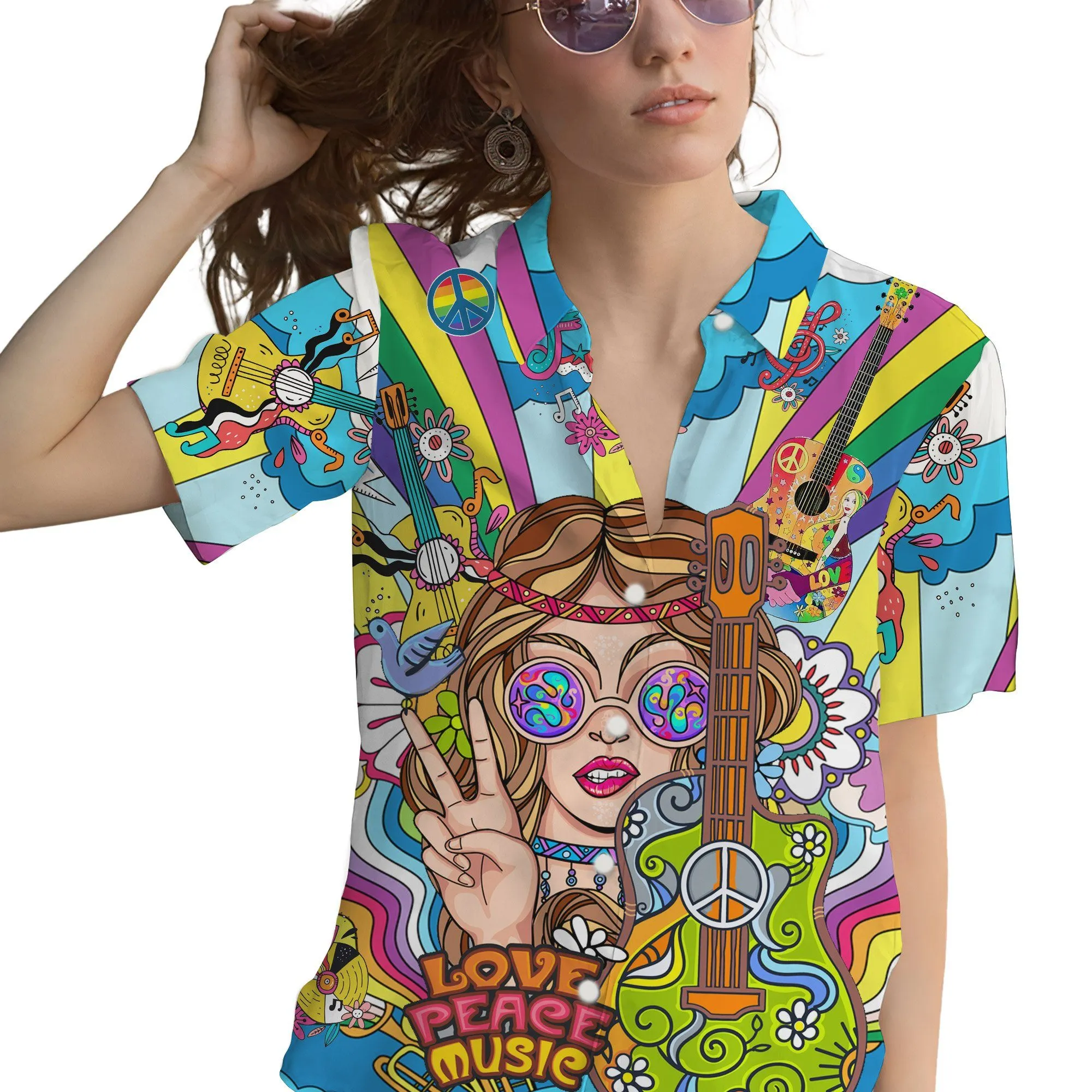 Gearhuman 3D Hippie Woman With Guitar Custom Hawaii Shirt