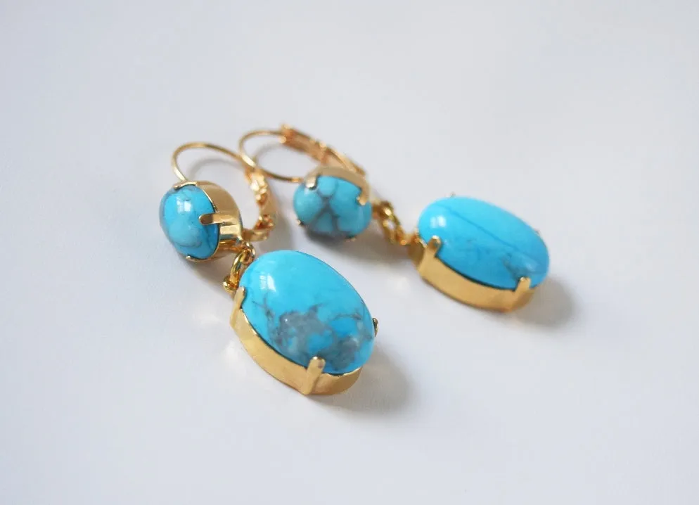 Glass Turquoise 2-stone Earrings - Small and Large Ovals