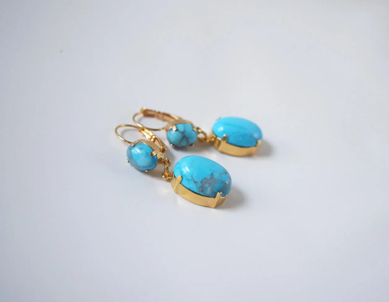 Glass Turquoise 2-stone Earrings - Small and Large Ovals