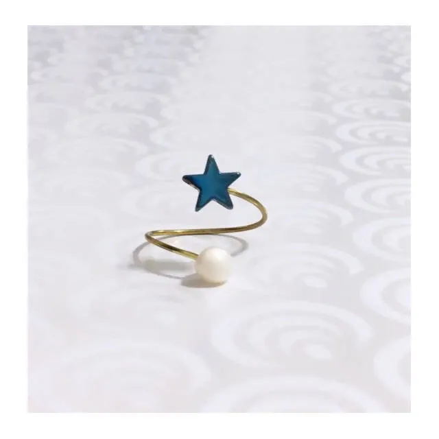 Loulicious Star Hematite Blue Pearl Ring