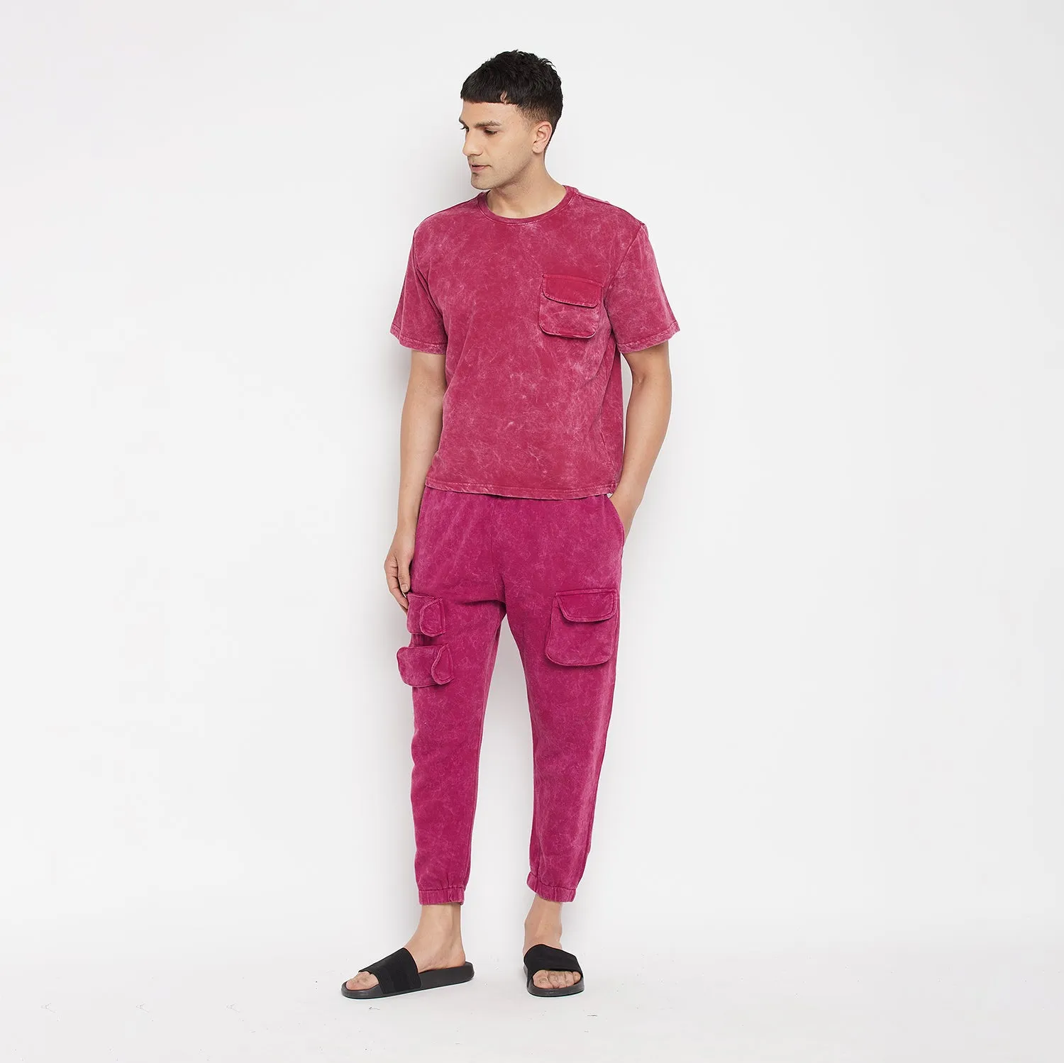 Magenta Washed Oversized Tshirt & Trackpants Clothing Set