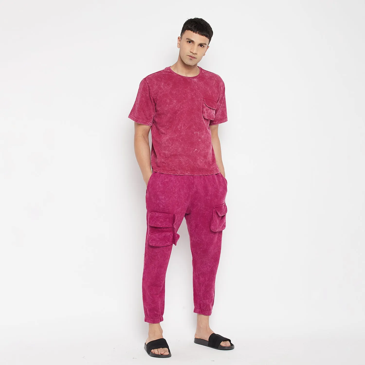 Magenta Washed Oversized Tshirt & Trackpants Clothing Set