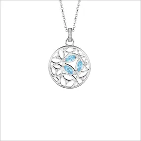 Medallion Blue Topaz & Diamond Small Pendant in Sterling Silver