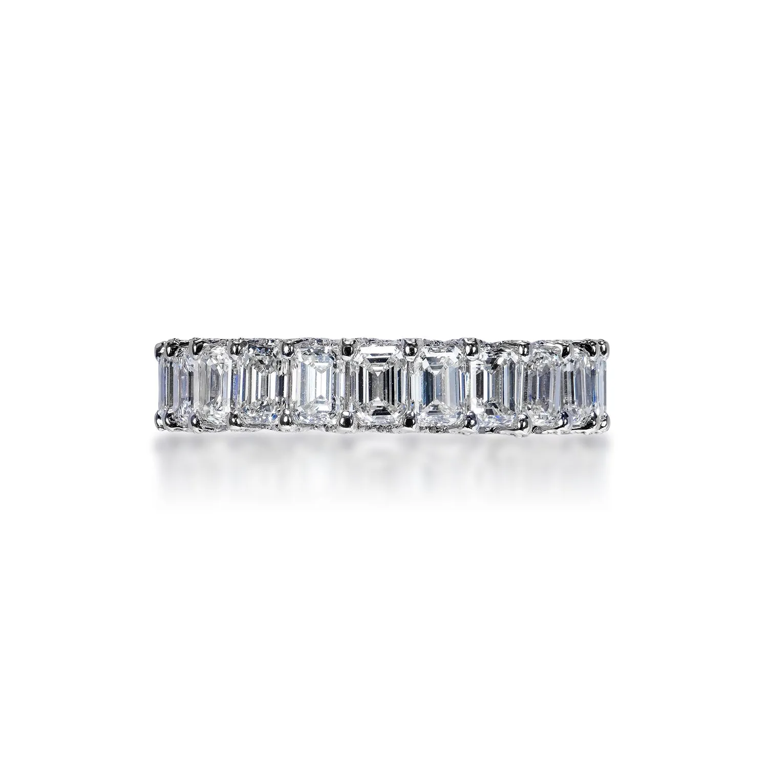 Megan 5 Carat Emerald Cut Diamond Eternity Band in 14 Karat White Gold Shared Prong