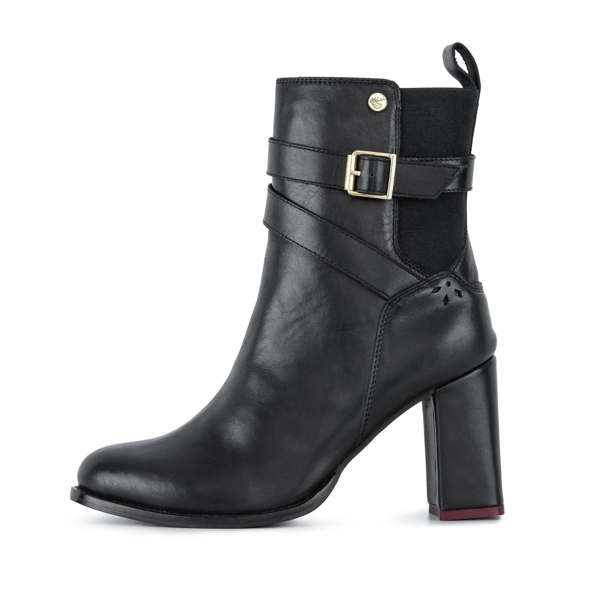 MEGAN BLACK HEELED STRAP BOOT