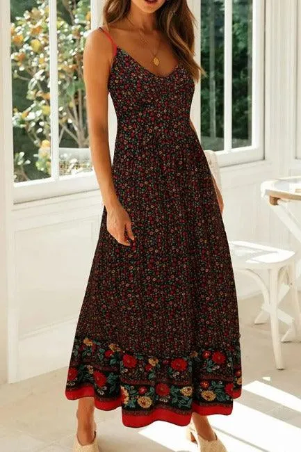 Midi Dress Boho Style Spaghetti Straps