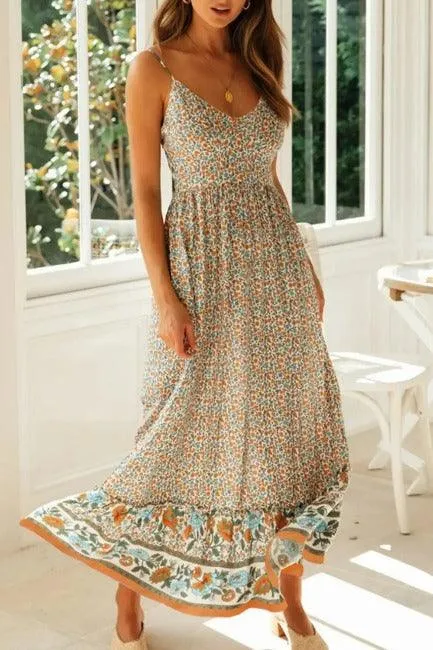 Midi Dress Boho Style Spaghetti Straps