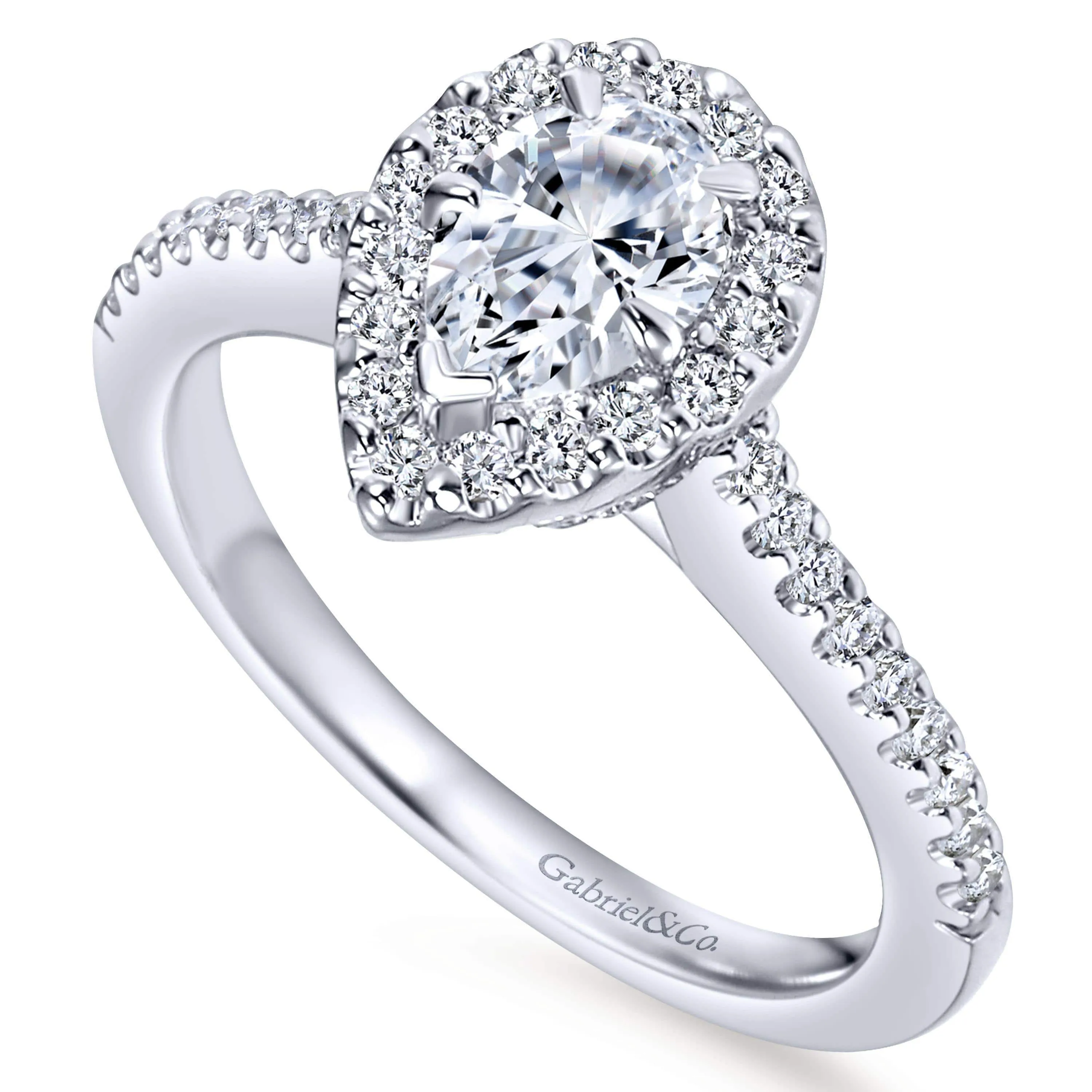 Mounting Only, 14K White Gold Pear Halo Engagement Ring