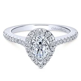 Mounting Only, 14K White Gold Pear Halo Engagement Ring