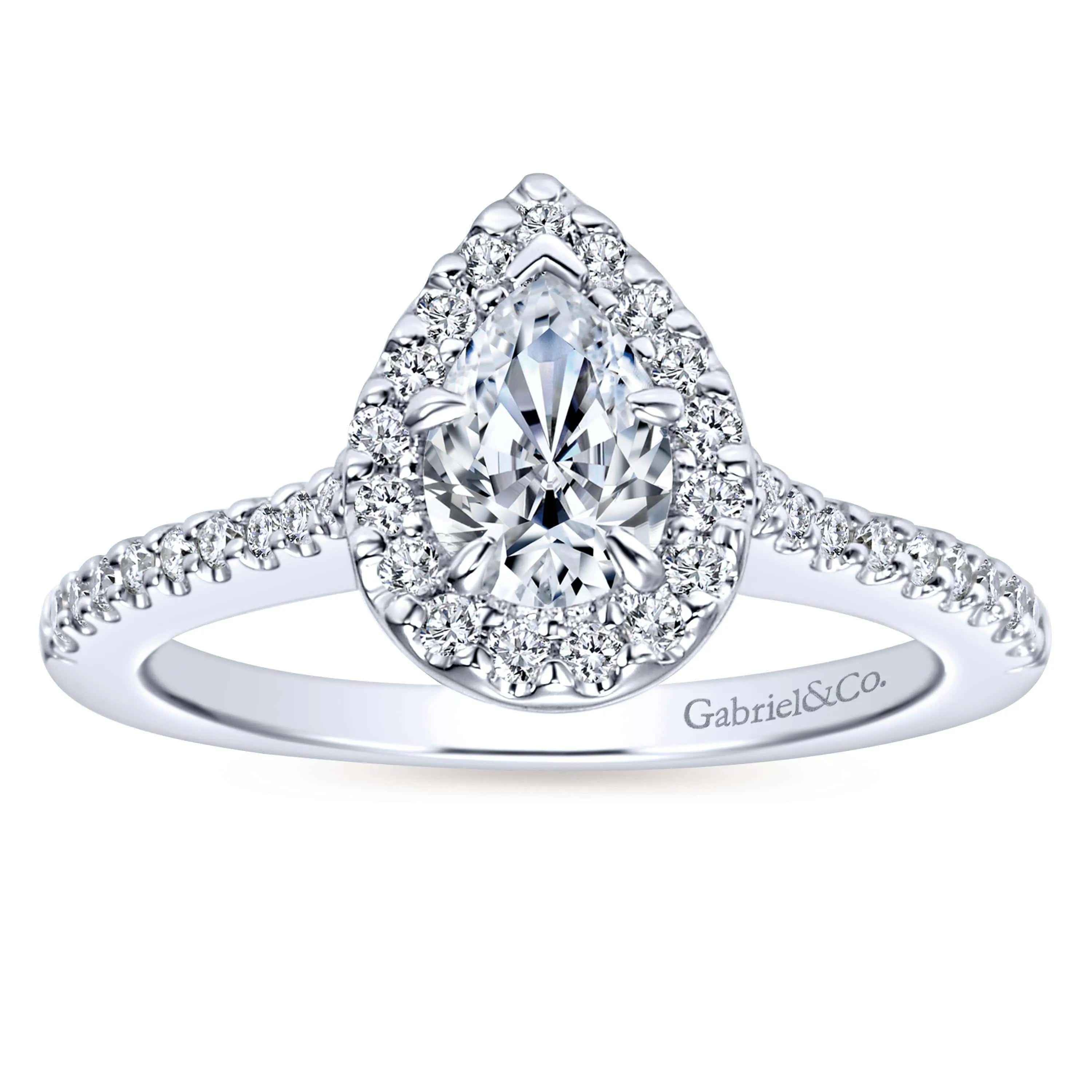 Mounting Only, 14K White Gold Pear Halo Engagement Ring