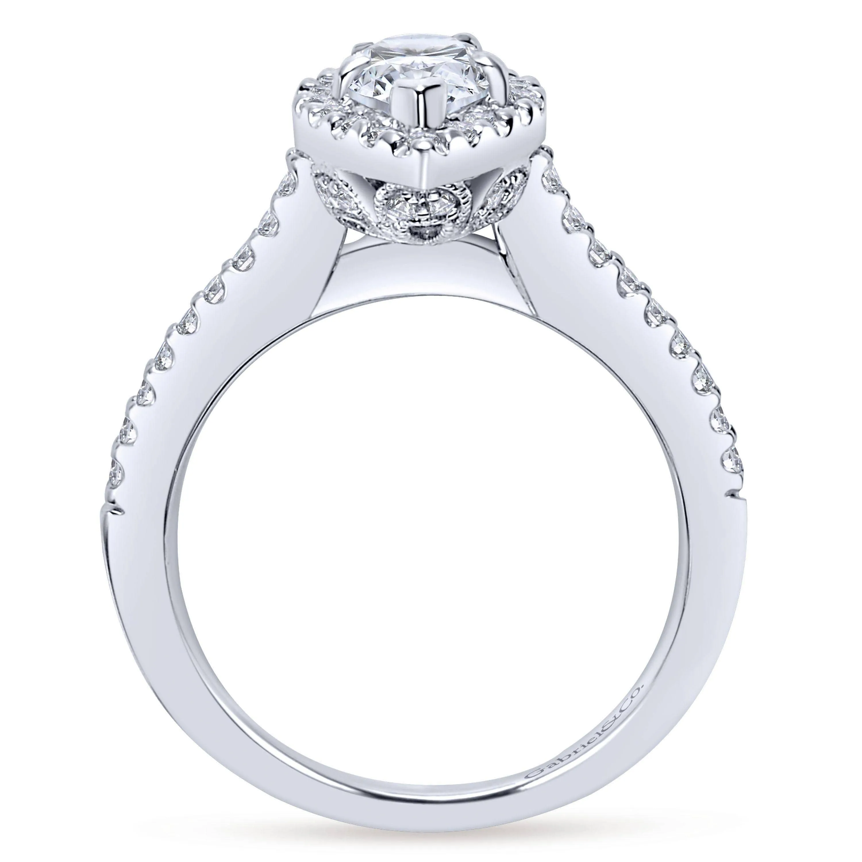 Mounting Only, 14K White Gold Pear Halo Engagement Ring