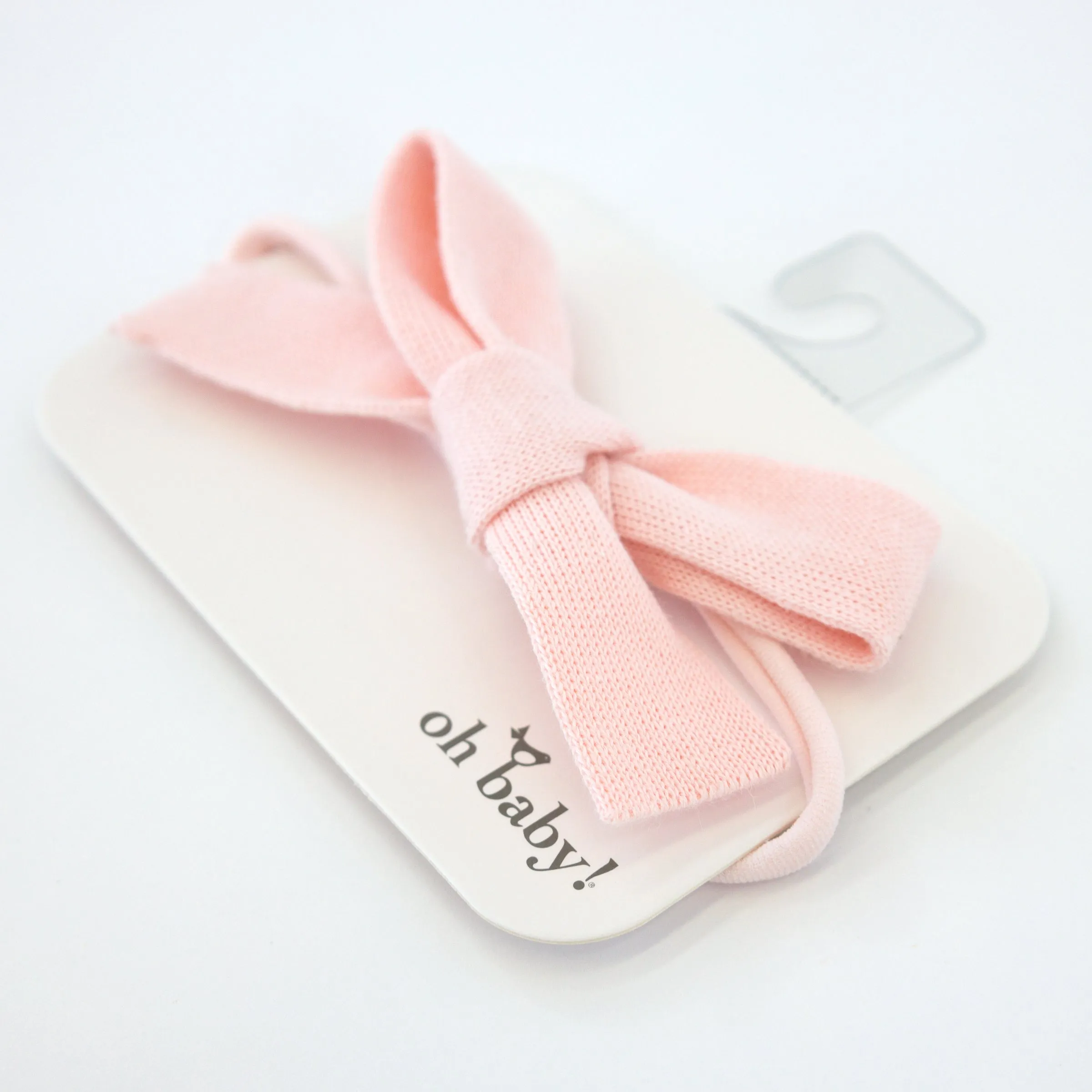 oh baby! Knitted Bow on Nylon Headband - Pale Pink