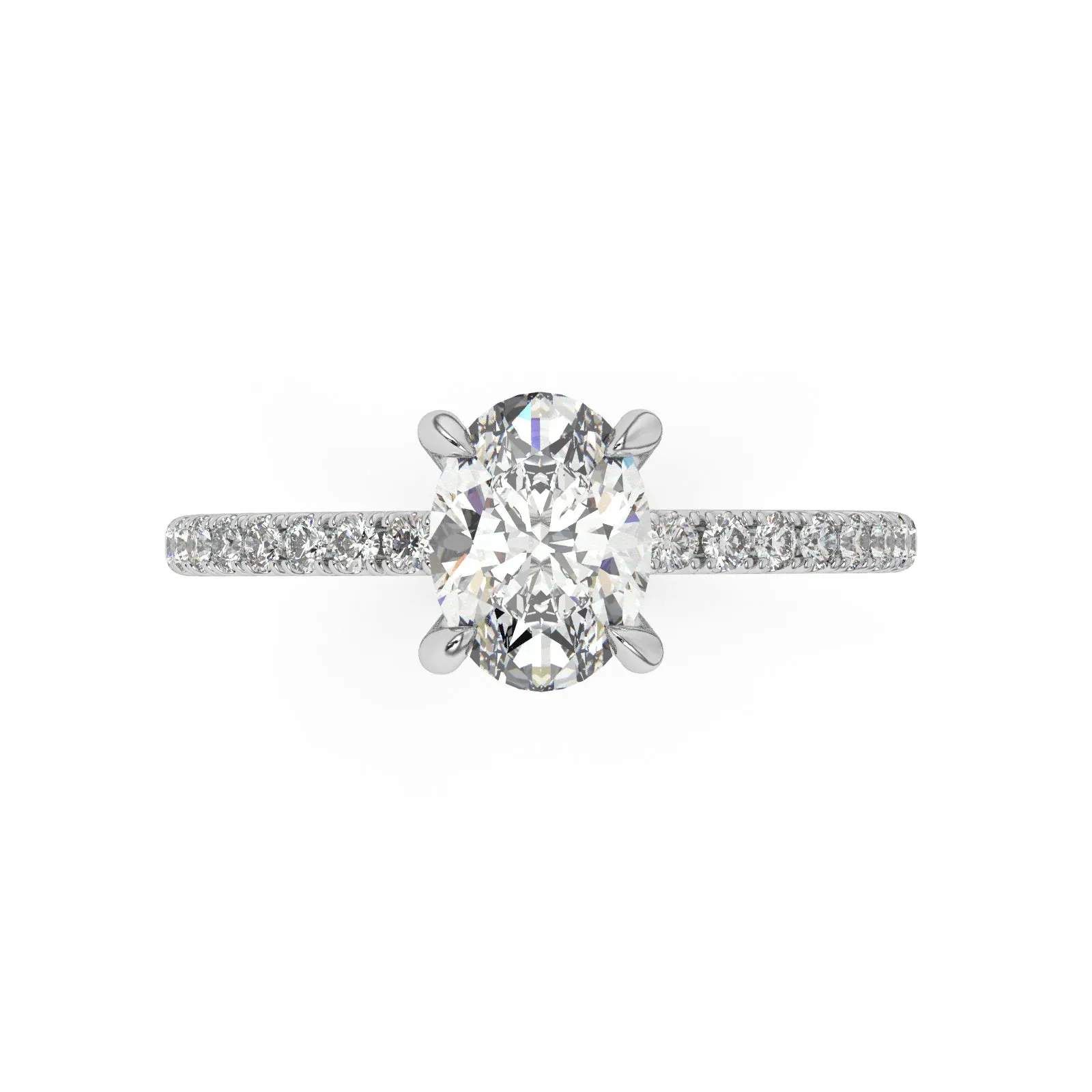 Partial Pave Hidden Halo Oval Cut Engagement Ring