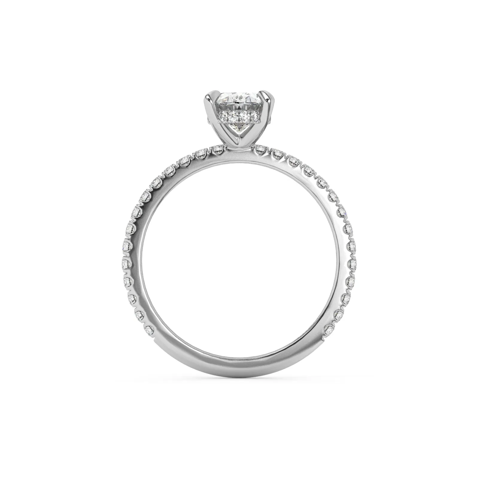 Partial Pave Hidden Halo Oval Cut Engagement Ring