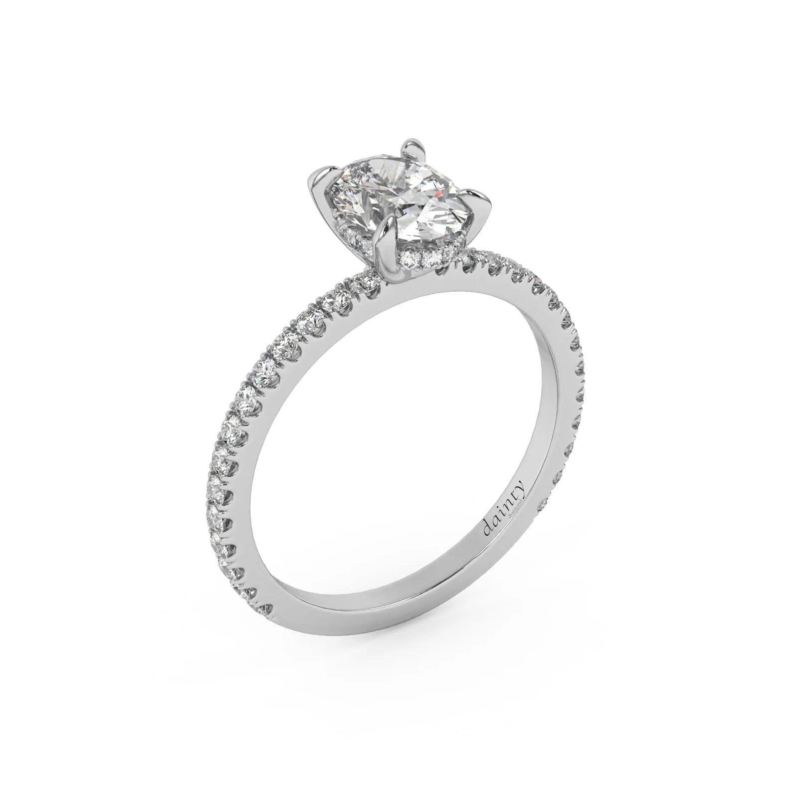 Partial Pave Hidden Halo Oval Cut Engagement Ring