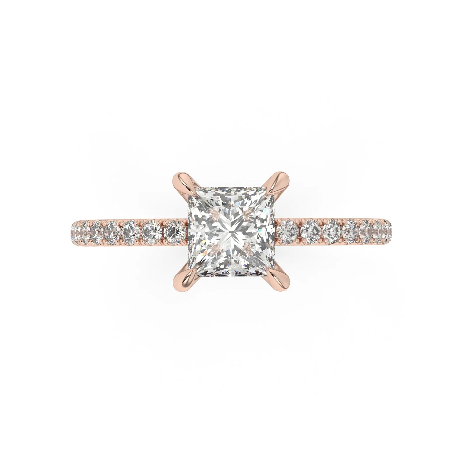 Partial Pave Hidden Halo Princess Cut Engagement Ring