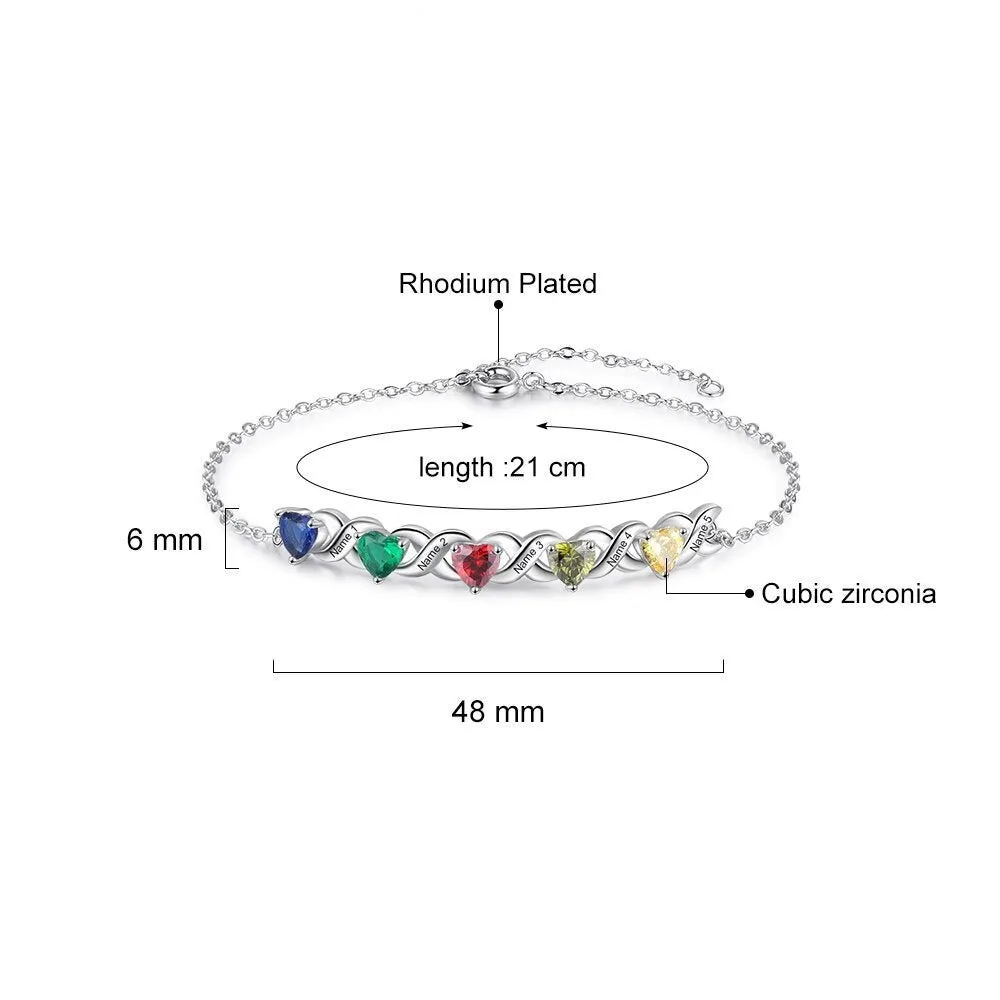 Personalized Inlaid 2 Cordate Birthstone Bracelets For Women