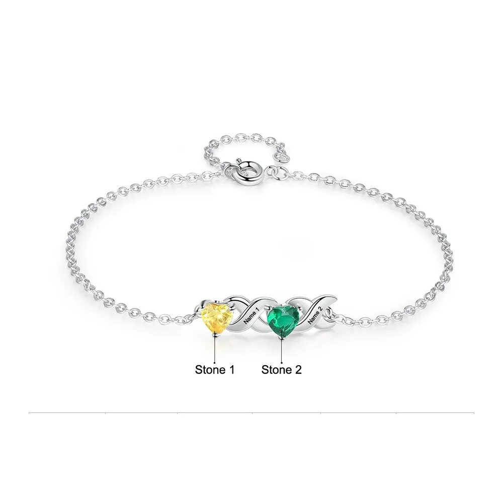 Personalized Inlaid 2 Cordate Birthstone Bracelets For Women