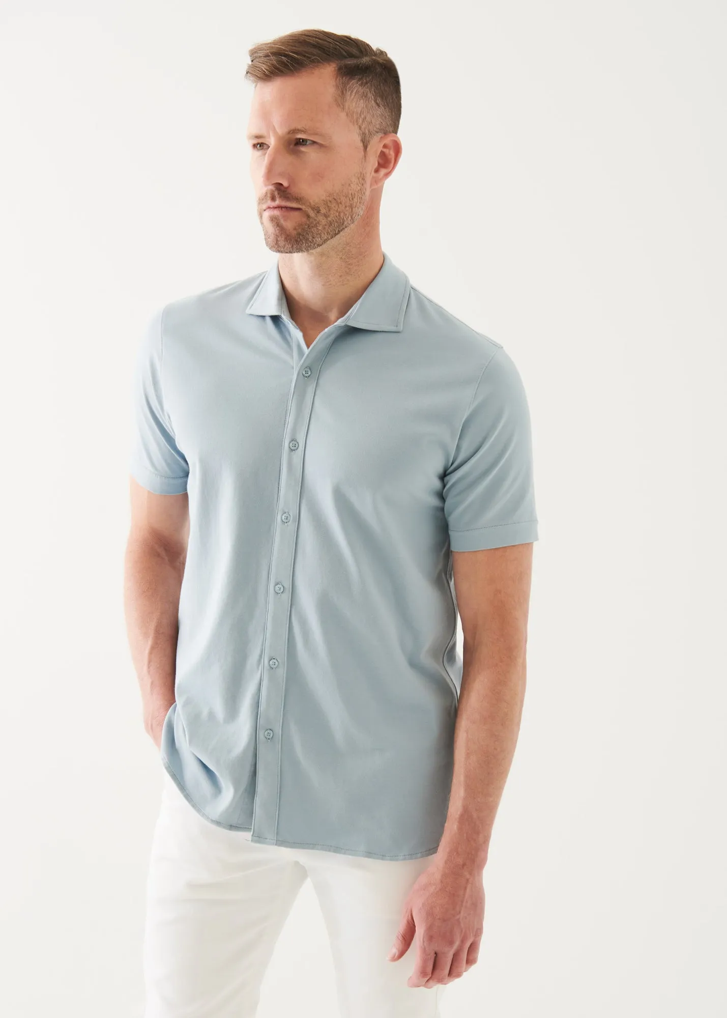 PIMA COTTON STRETCH BUTTON FRONT SHIRT