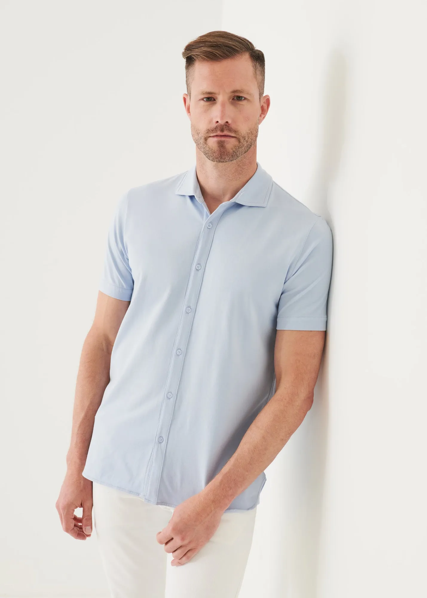 PIMA COTTON STRETCH BUTTON FRONT SHIRT