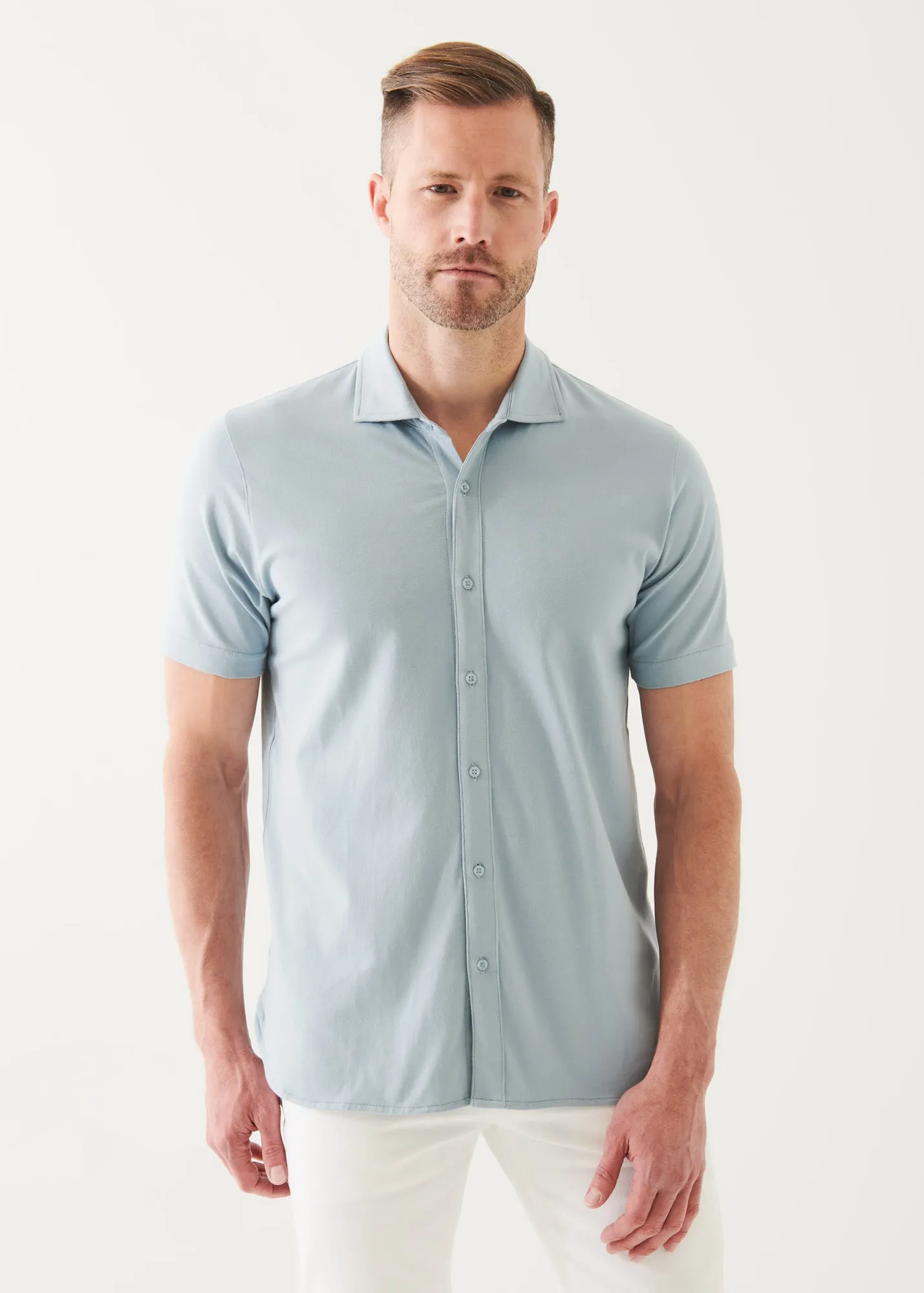 PIMA COTTON STRETCH BUTTON FRONT SHIRT