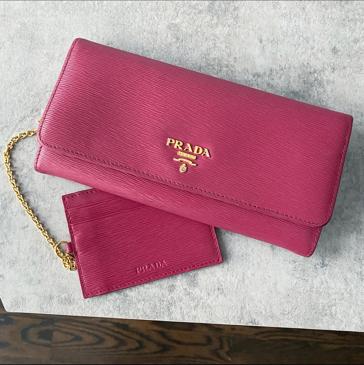 Prada Raspberry Pink Long Bifold Wallet with Card Holder