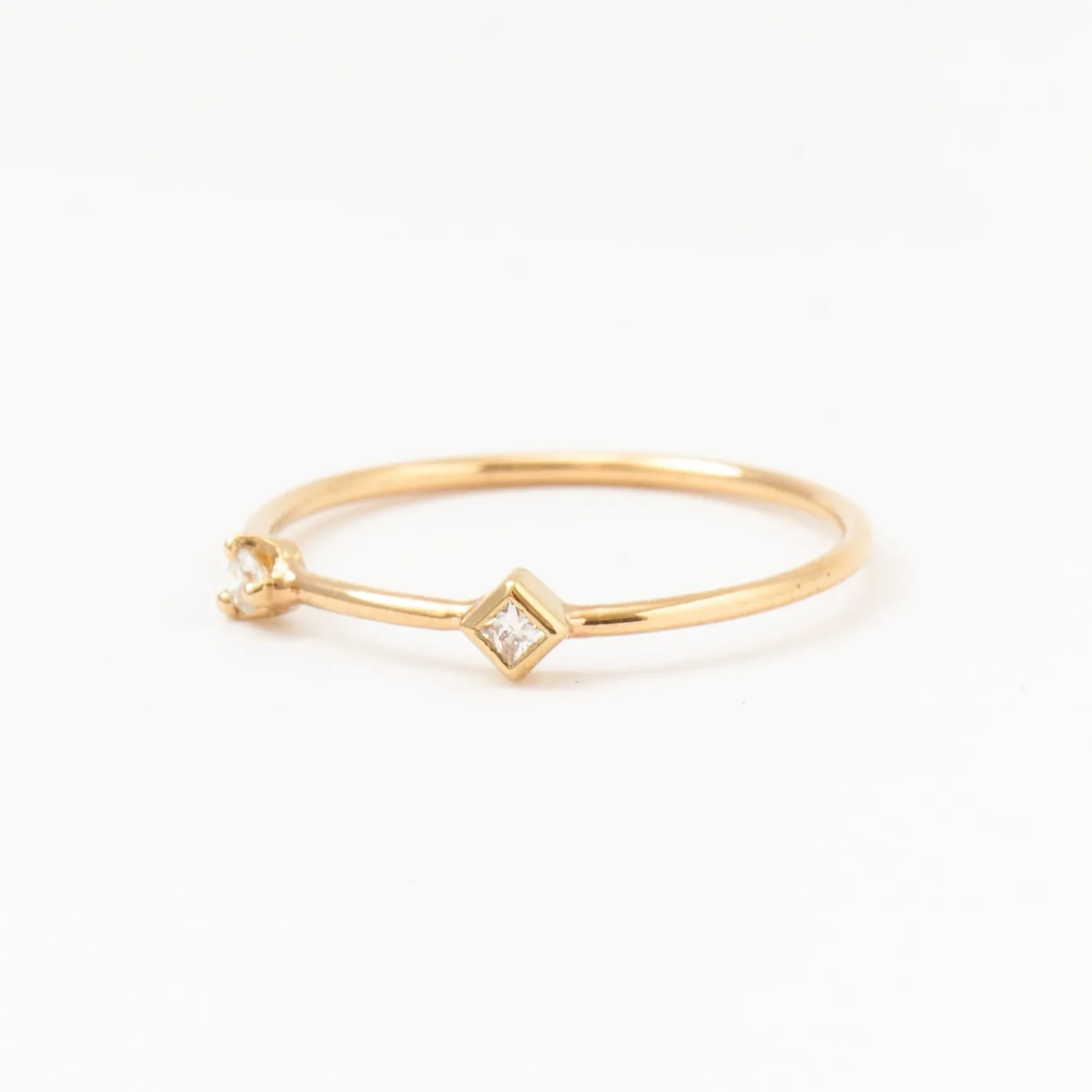 Princess & Round Diamond Thin Band Ring